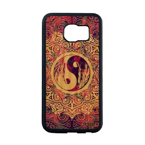 Coque S6 Edge en bois naturel silicone Yin et Yang noir mandala a Samsung Galaxy S6 Edge