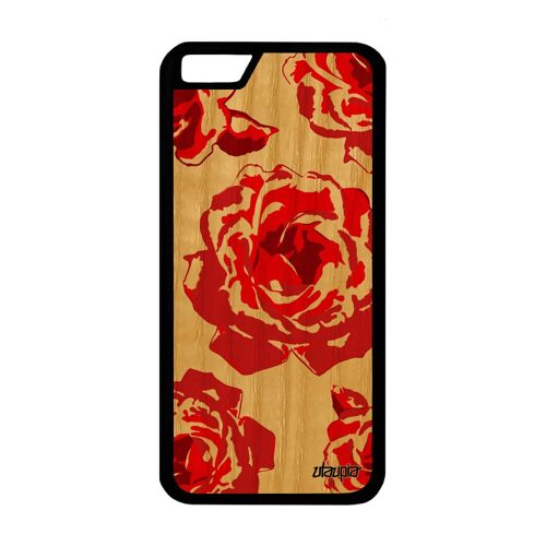 Coque pour iPhone 6 6S en bois silicone rose fleur femme mariage de iPhone 6 iPhone 6S