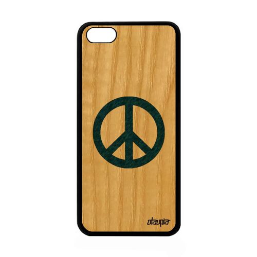 Coque Silicone Iphone 5c En Bois Naturel Peace And Love Dessin Symbole & A Apple Iphone 5c