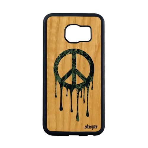 Coque silicone pour S6 Edge en bois peace and love Gris symbole a Samsung Galaxy S6 Edge