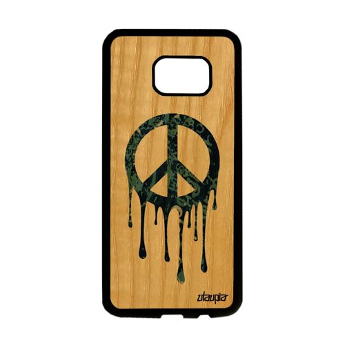 Coque en bois silicone Samsung S7 Edge peace and love hippie noir homme a Samsung Galaxy S7 Edge