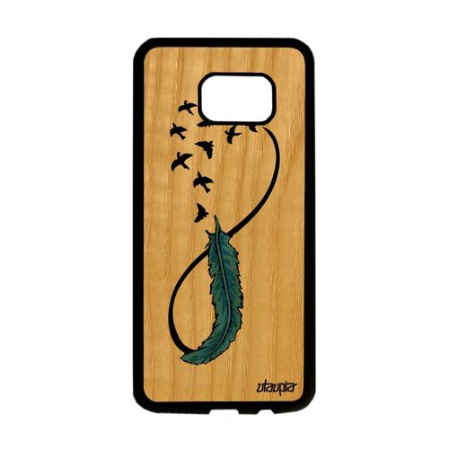 Coque Samsung Galaxy S7 Edge en bois silicone infini eternel Bleu oiseau pastel