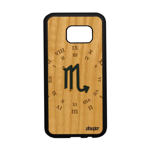 Coque Samsung Galaxy S7 En Bois Silicone Signe Scorpion Horloge Astrologique Tpu
