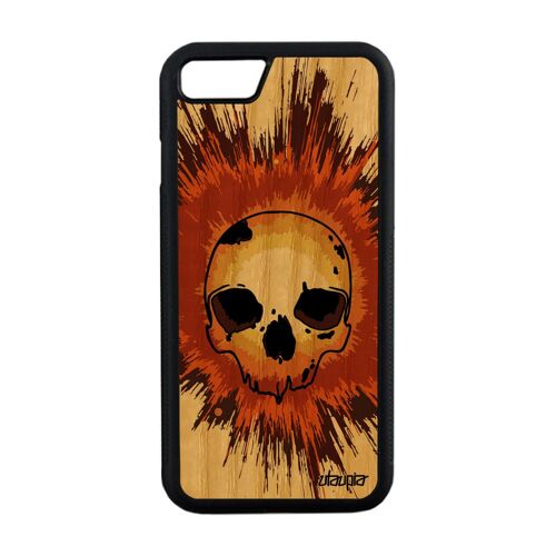 Coque silicone iPhone 7 en bois et tete de mort Marron noir squelette emo