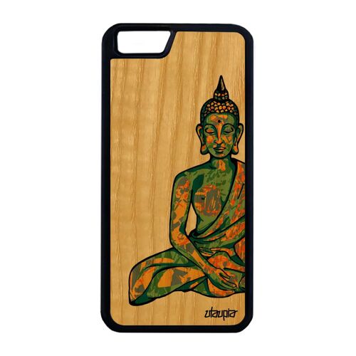 Coque en bois silicone iPhone 6 6S Plus bouddha noir inde a made in France