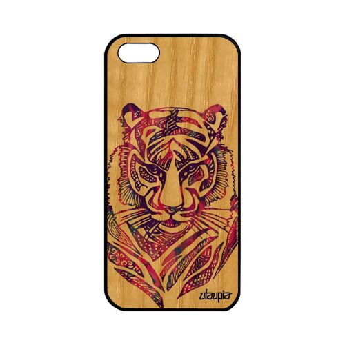 Coque En Bois Apple Iphone 5 5s Se Silicone Tigre Dessin Fauve Tasmanie Portable