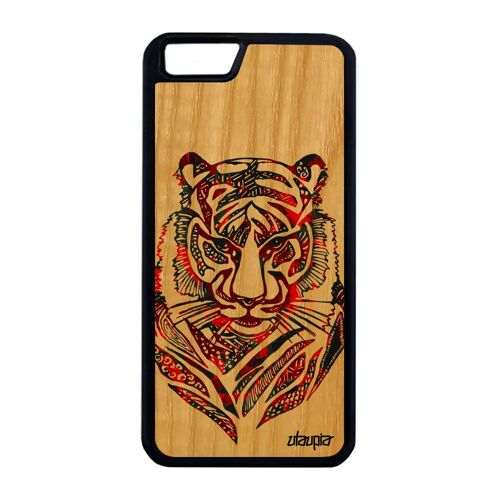 Coque En Bois Silicone Iphone 6 6s Plus Tigre Bengal Dessin Multicolore De