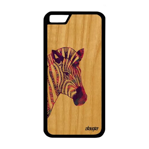 Coque en bois pour iPhone 6 6S silicone zebre Violet animaux pastel 4G de