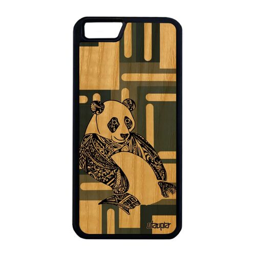 Coque pour iPhone 6 6S Plus en bois silicone panda tribal Gris homme case