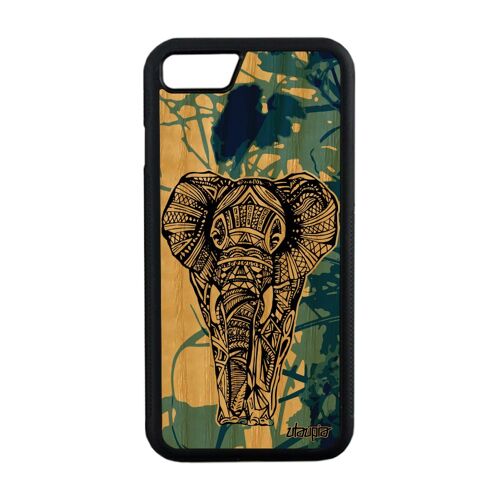 Coque Telephone Silicone Apple Iphone 7 En Bois Elephant Tribal Souple De