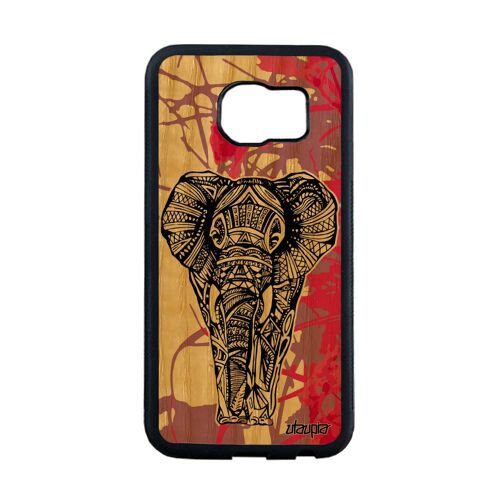 Coque en bois pour Samsung S6 Edge silicone elephant graphique Rose femme Samsung Galaxy S6 Edge