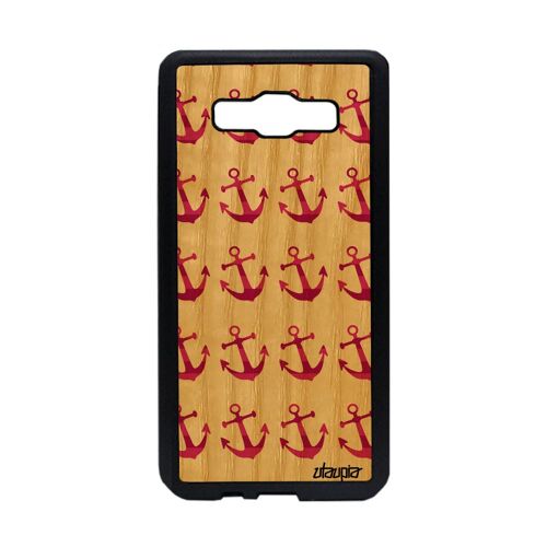 Coque en bois silicone A5 et ancre femme de protection motif noir Samsung Galaxy A5