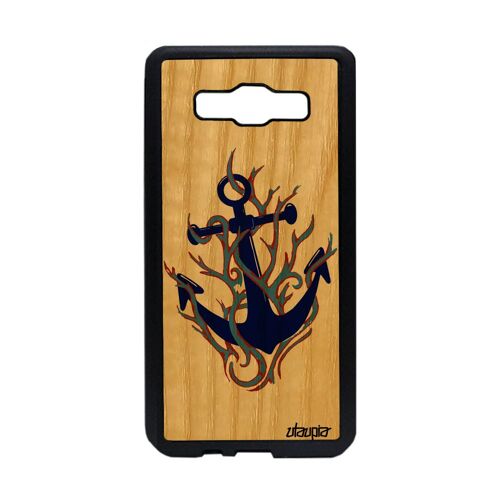 Coque En Bois Pour A5 Silicone Ancre Crayon Old School Ocean Bleu Samsung Galaxy A5