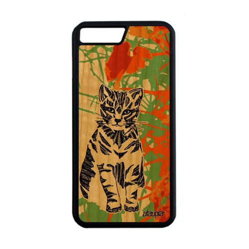 Coque Silicone Iphone 7 Plus En Bois Et Chat Animaux Case Dessin Azteque