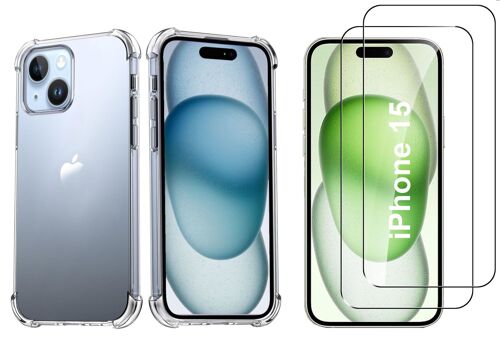 Coque Silicone Transparente Angles Renforces + 2 Verres Trempes Pour Iphone 15 Little Boutik©
