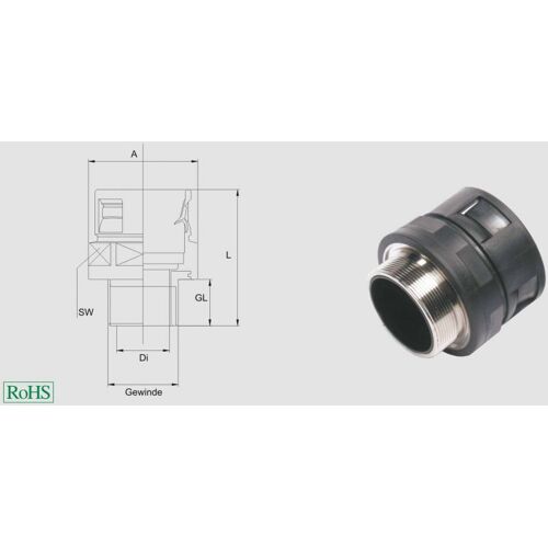 Helukabel 920233 HSSV MG M Raccord de tuyau gris M25 droit 1 pc., Gaine + protection pour câbles, Gris