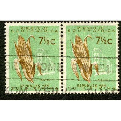 Deux Timbres Oblitérés Republic Of South Africa, 7 1/2 C, Maize,