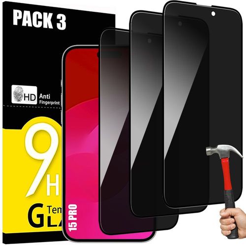 [3 Pièces] Verre Trempé Anti-Espion pour iPhone 15 Pro, Vitre Protection Anti-Rayures - E.F.Connection