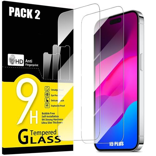 Verre Trempé pour iPhone 15 Plus, Protection Vitre écran - Pack de 2 - E.F.Connection