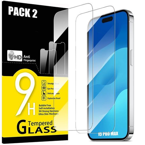Verre Tremp Pour Iphone 15 Pro Max, Vitre De Protection 9h Antichoc Transparent Lot-2 - E.F.Connection