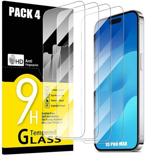 Verre Trempé Pour Iphone 15 Pro Max - 4 Pièces - Protection D'écran 9h Anti-Rayures - E.F.Connection
