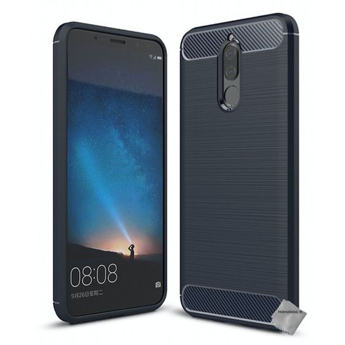 Housse Etui Coque Silicone Gel Carbone Pour Huawei Mate 10 Lite + Film Ecran - Bleu Fonce