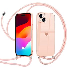 Coque Collier Cordon Pour Iphone 15 Souple Tpu Antichoc Motif Coeur - Rose - E.F.Connection