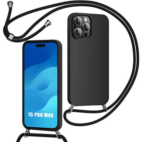 Coque Bandoulière Réglable Pour Iphone 15 Pro Max Noir Souple Anti-Rayures Silicone - E.F.Connection