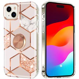 Coque Silicone Pour Iphone 15 Antichoc Rose Marbre Avec Anneau Support - E.F.Connection