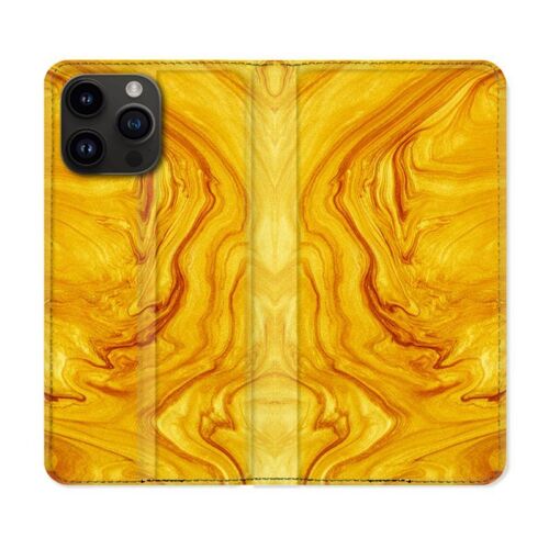 Housse Cuir Portefeuille Pour Iphone 15 Pro Plus (6,7) Texture Marbre Jaune
