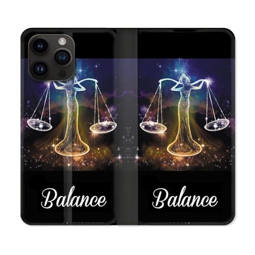 Housse Cuir Portefeuille Pour Iphone 15 Pro (6,1) Signe Zodiaque 2 Balance