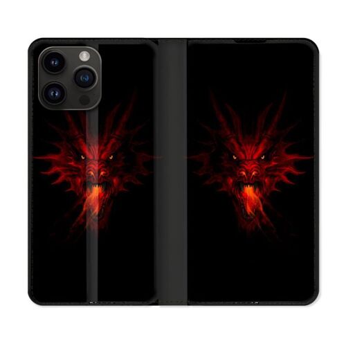 Housse Cuir Portefeuille Pour Iphone 15 Pro Plus (6,7) Fantastique Dragon Feu