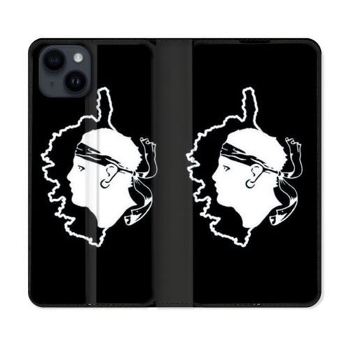 Housse Cuir Portefeuille Pour Iphone 15 Plus (6,7) Voyage Corse Noir