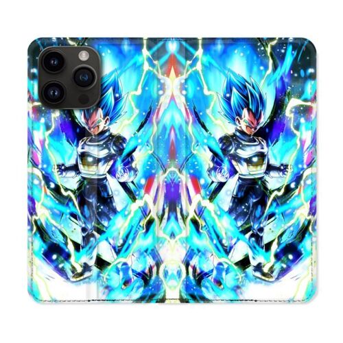 Housse Cuir Portefeuille Pour Iphone 15 Pro Plus (6,7) Manga Dragon Ball Vegeta Bleu