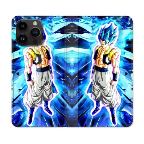 Housse Cuir Portefeuille Pour Iphone 15 Pro Plus (6,7) Manga Dragon Ball Gogeta Lumiere