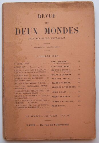 Revue Des Deux Mondes - 1er Juillet 1923 Tome Seizième