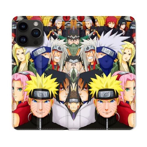 Housse Cuir Portefeuille Pour Iphone 15 Pro Plus (6,7) Manga Naruto Team