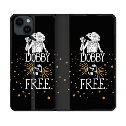 Housse Cuir Portefeuille Pour Iphone 15 Plus (6,7) Harry Potter Dobby Free Noir