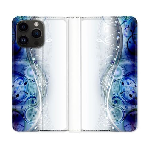 Housse Cuir Portefeuille Pour Iphone 15 Pro Plus (6,7) Musique Partition Vague