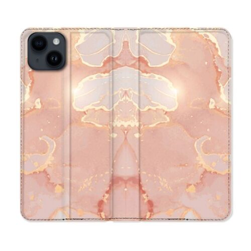 Housse Cuir Portefeuille Pour Iphone 15 Plus (6,7) Texture Marbre Rose