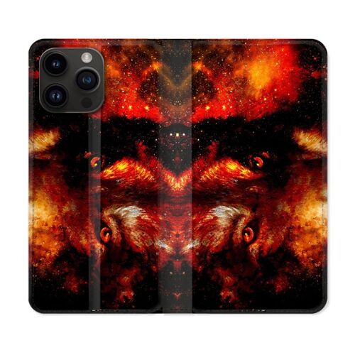 Housse Cuir Portefeuille Pour Iphone 15 Pro (6,1) Animal Loup Espace