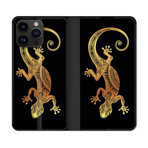 Housse Cuir Portefeuille Pour Iphone 15 Pro (6,1) Animal Lezard Noir