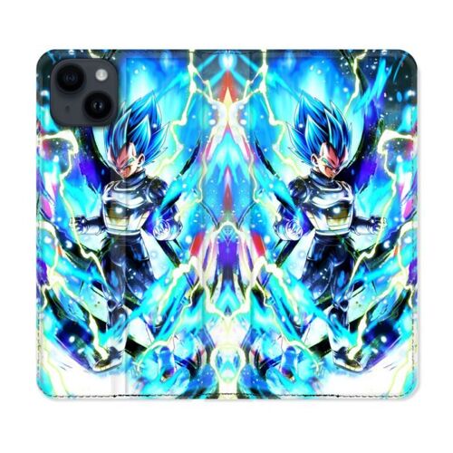 Housse Cuir Portefeuille Pour Iphone 15 (6,1) Manga Dragon Ball Vegeta Bleu