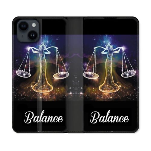 Housse Cuir Portefeuille Pour Iphone 15 (6,1) Signe Zodiaque 2 Balance