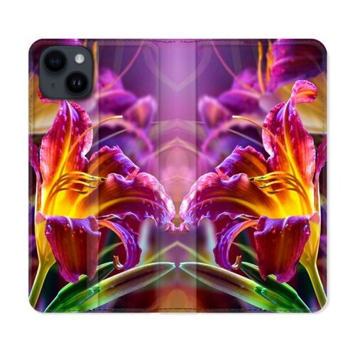 Housse Cuir Portefeuille Pour Iphone 15 (6,1) Fleur Lys Color