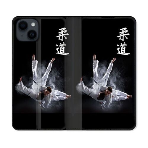 Housse Cuir Portefeuille Pour Iphone 15 (6,1) Sport Judo Noir
