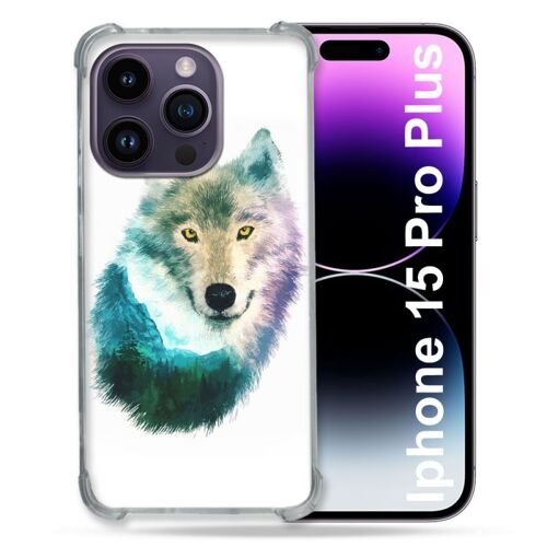 Coque Compatible Magsafe Pour Iphone 15 Pro Plus (6.7) Animal Loup Montagne