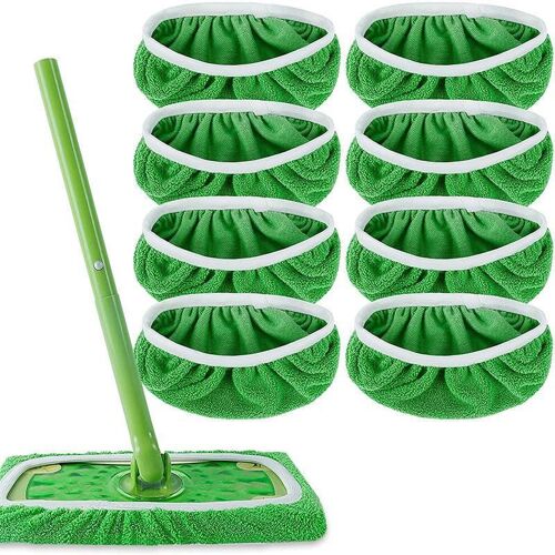 Lot de 8 serpillères réutilisables compatibles avec Swiffer Sweeper Lavables Pour usage humide et sec Vert Applicable board size 25.4 * 11.5cm