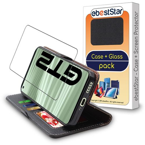 Ebeststar - Coque + Film Vitre En Verre Trempé Pour Realme Gt 2 5g Etui Portefeuille Pu Cuir Porte-Cartes, Noir [Dimensions Precises Smartphone : 162.9 X 75.8 X 8.6 Mm, Écran 6.6''] [Nb: Lire Description]