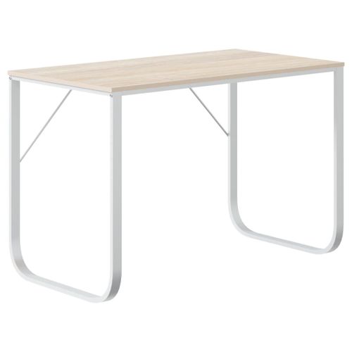 Vidaxl Bureau D'ordinateur Blanc Et Chêne 110x60x73 Cm Aggloméré
